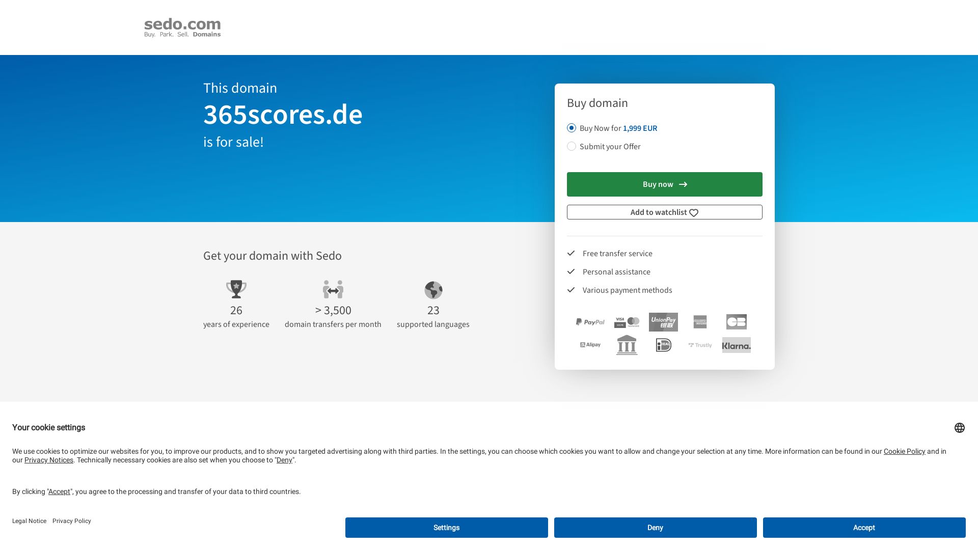 Webseitenstatus 365scores.de ist   ONLINE