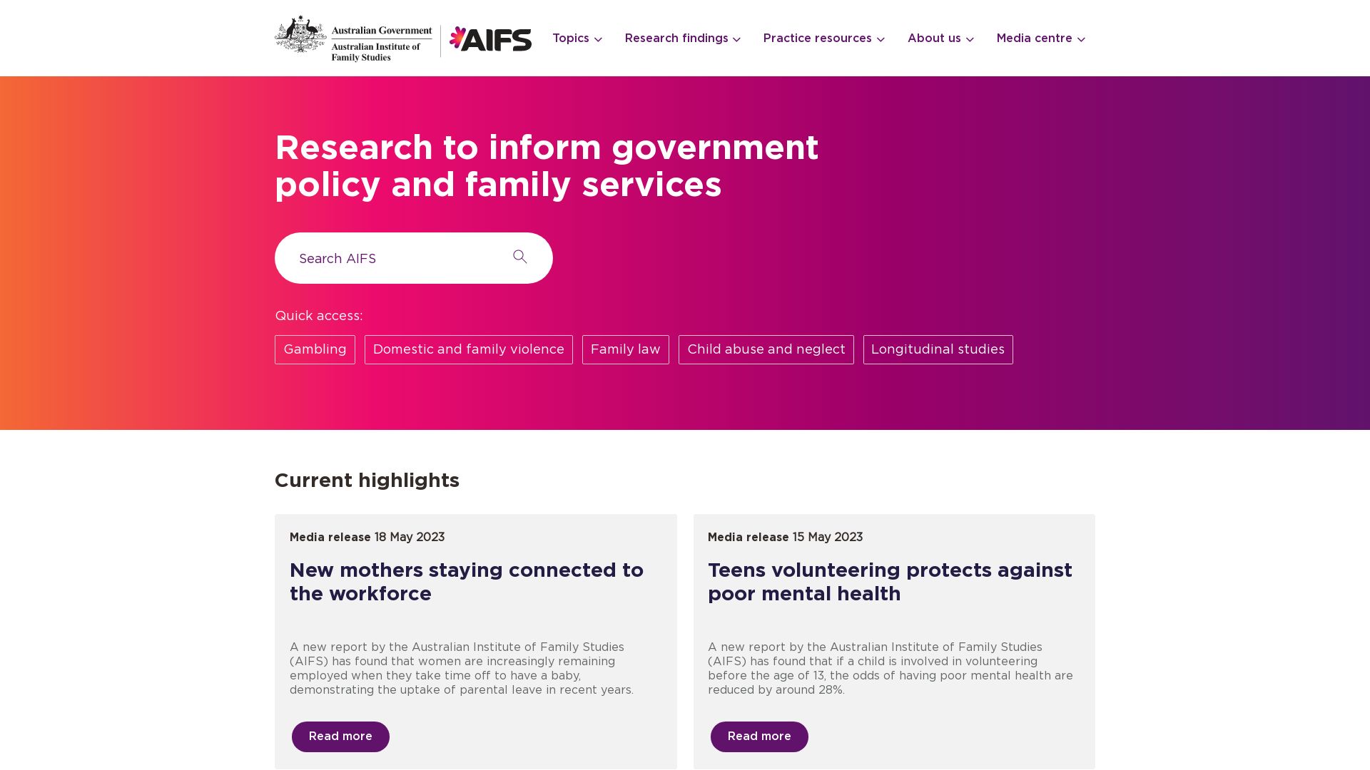 Webseitenstatus aifs.gov.au ist   ONLINE