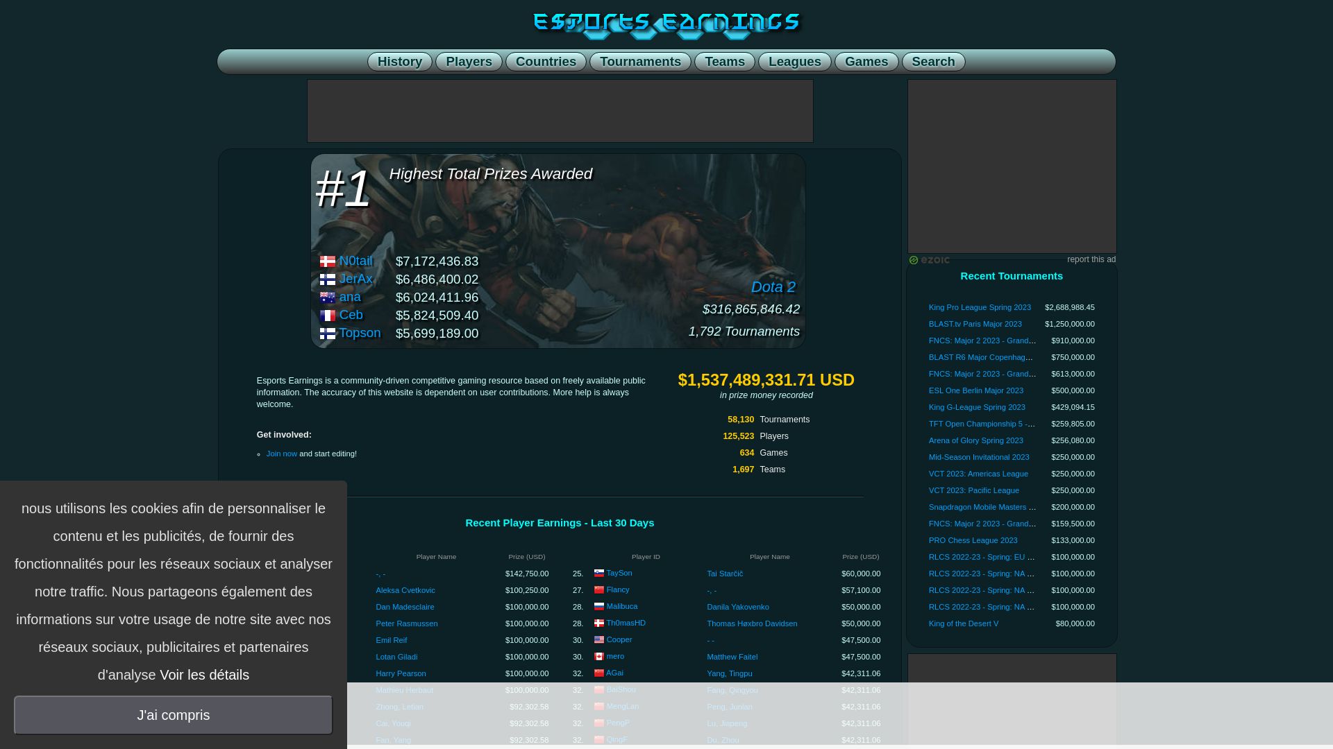 Webseitenstatus esportsearnings.com ist   ONLINE