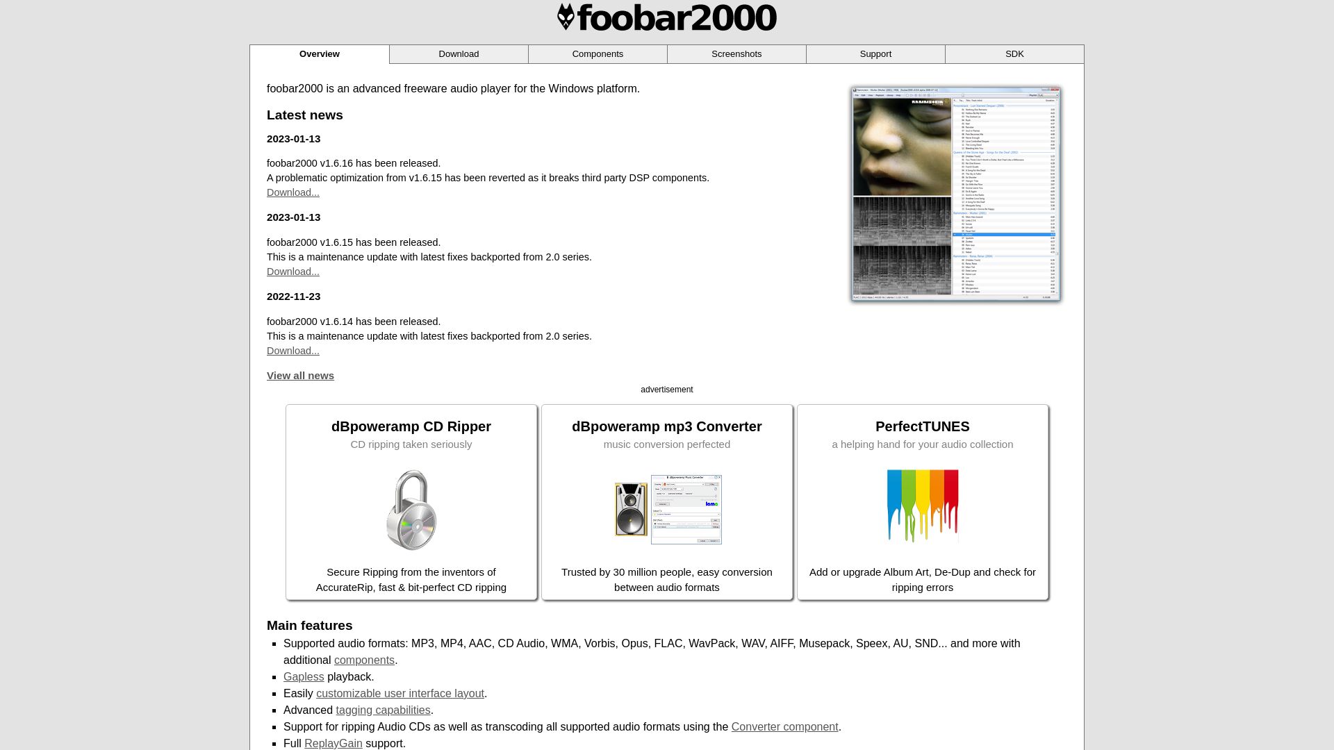 Webseitenstatus foobar2000.org ist   ONLINE