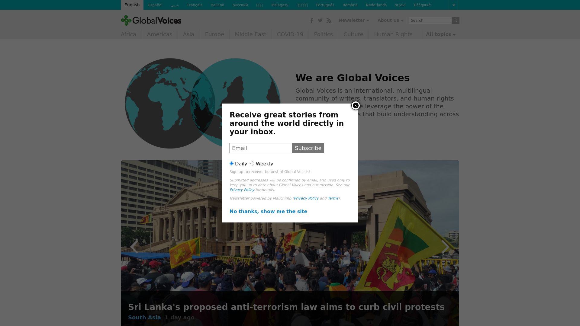 Webseitenstatus globalvoices.org ist   ONLINE