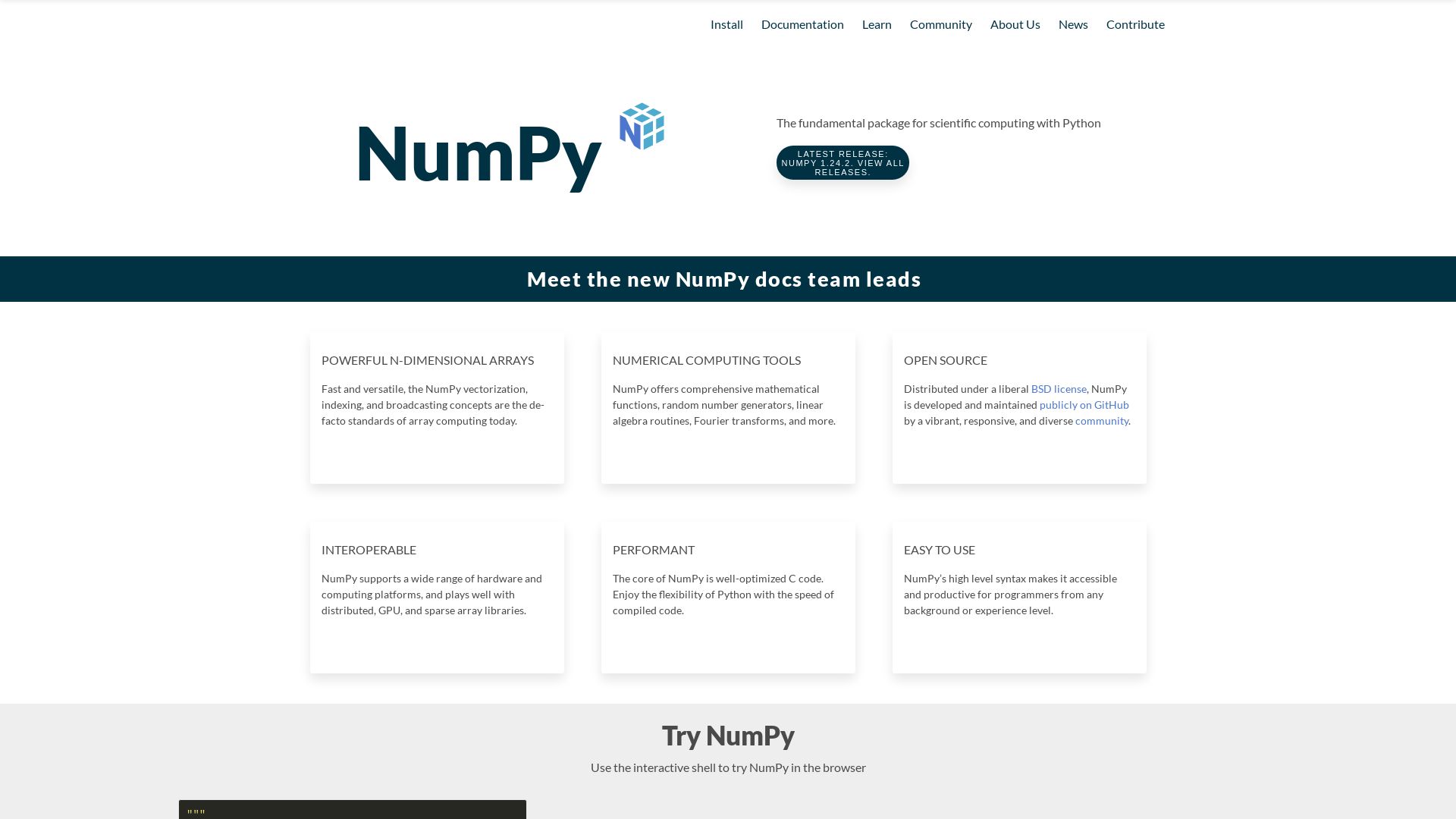 Webseitenstatus numpy.org ist   ONLINE