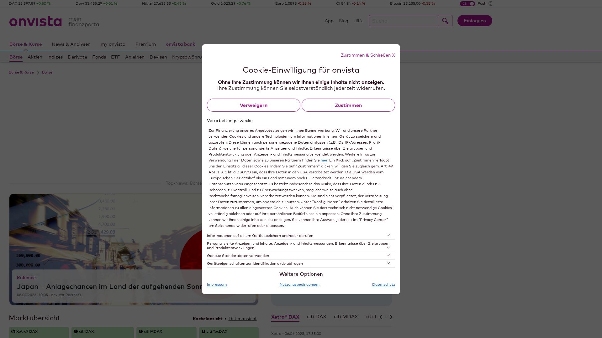 Webseitenstatus onvista.de ist   ONLINE