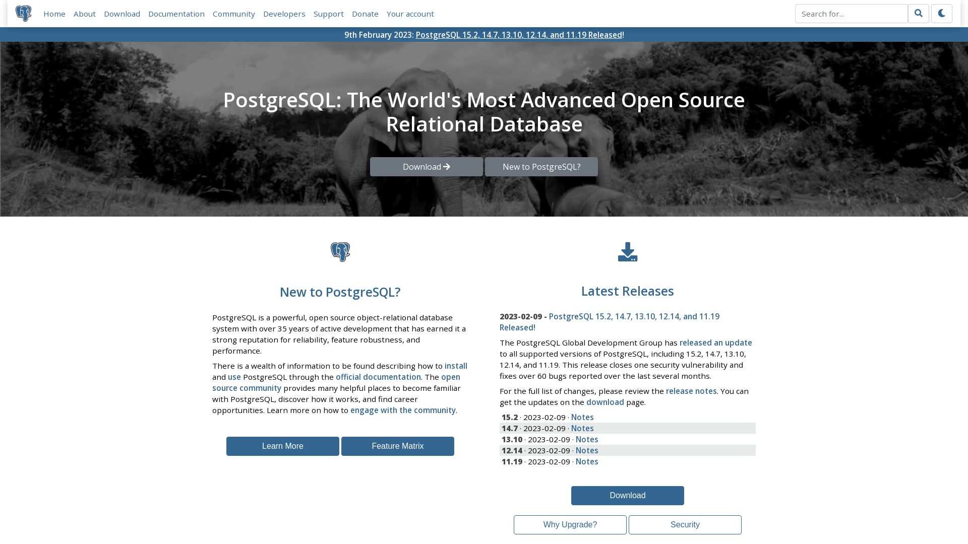 Webseitenstatus postgresql.org ist   ONLINE