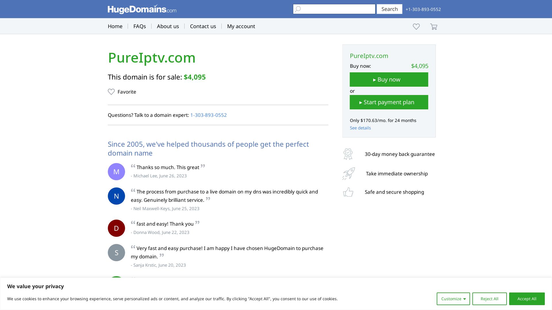 Webseitenstatus pureiptv.com ist   ONLINE