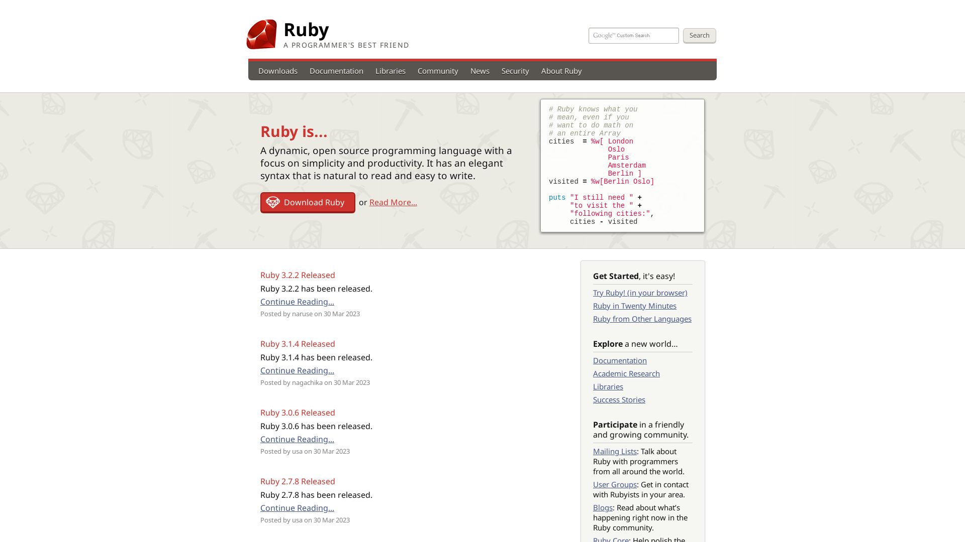 Webseitenstatus ruby-lang.org ist   ONLINE