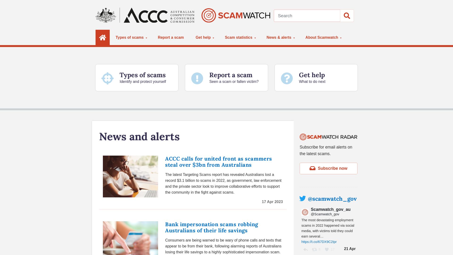 Webseitenstatus scamwatch.gov.au ist   ONLINE