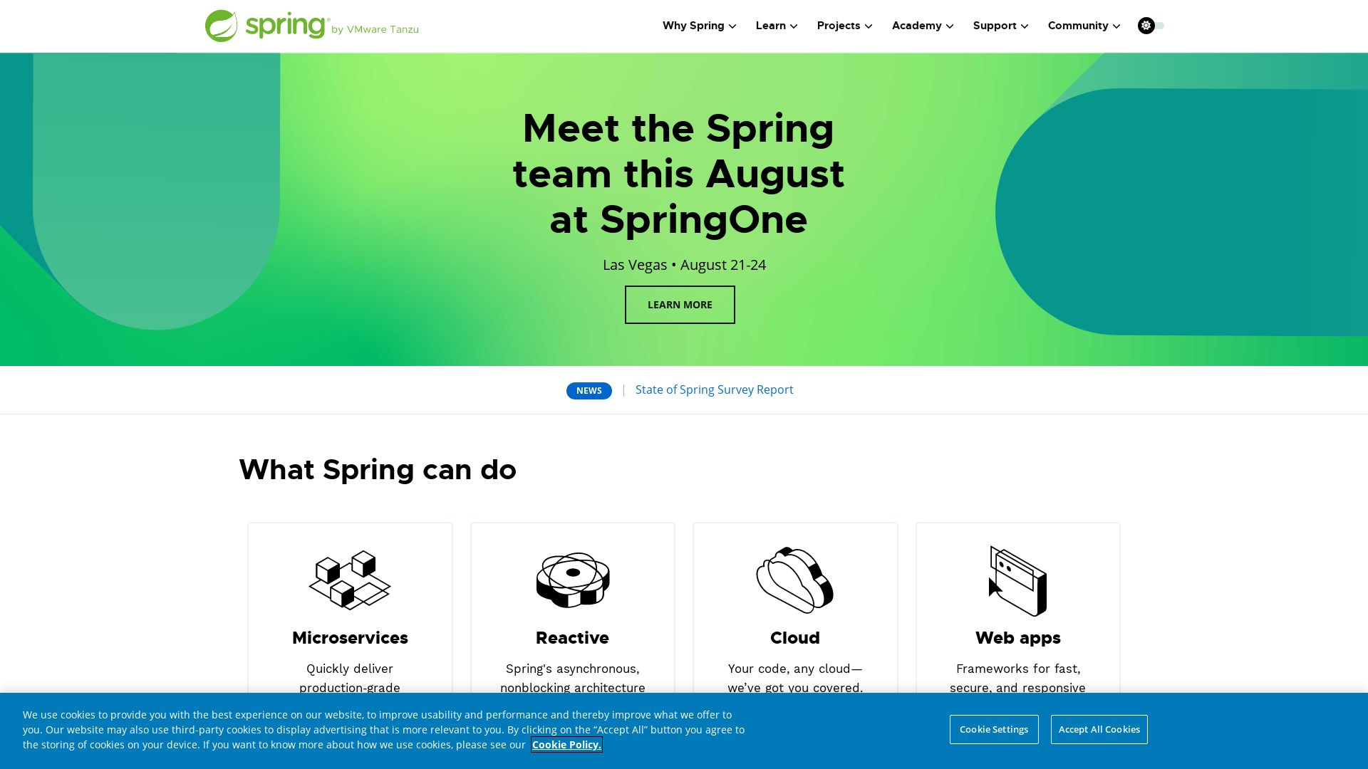 Webseitenstatus spring.io ist   ONLINE