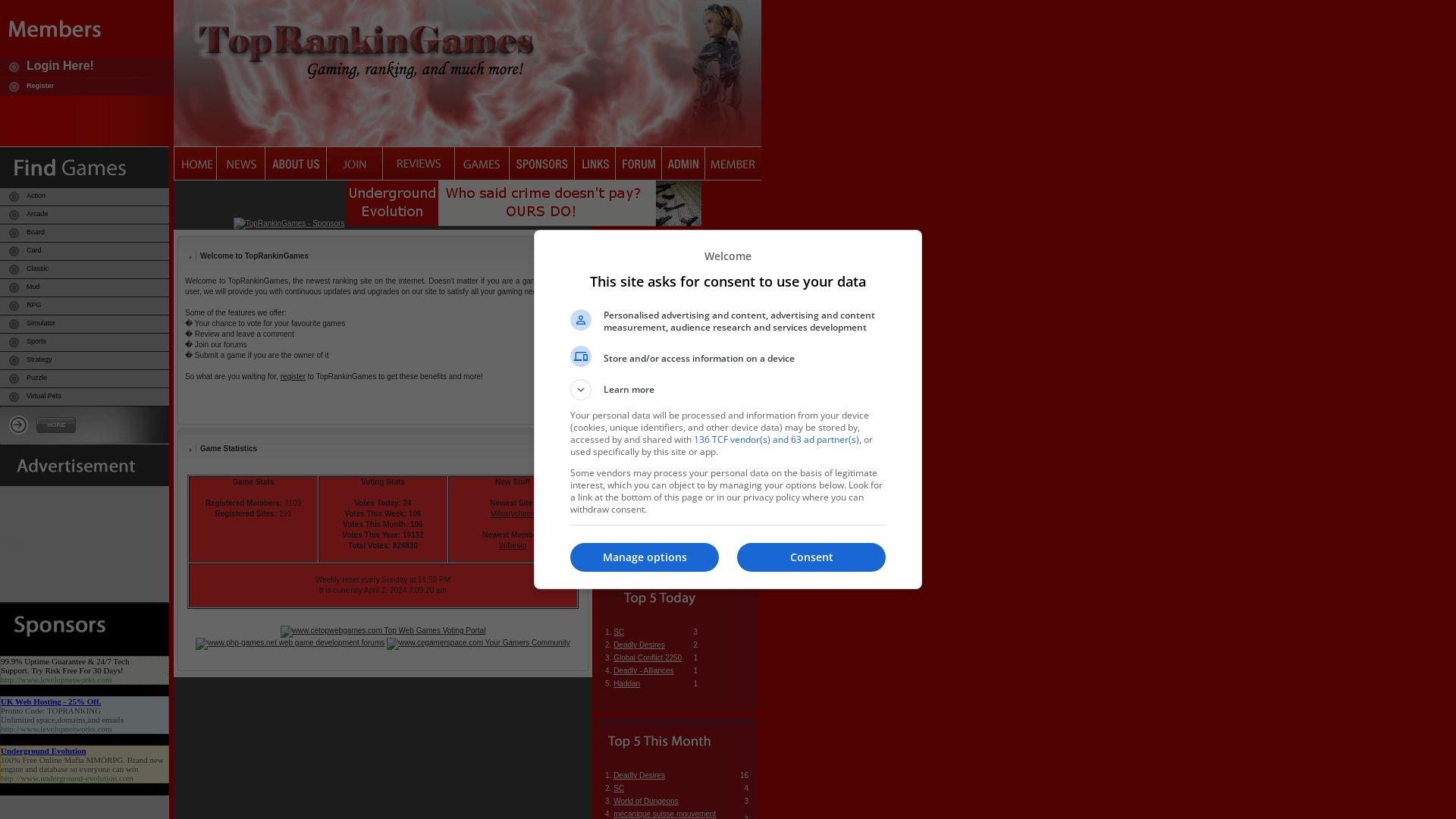 Webseitenstatus toprankingames.com ist   ONLINE