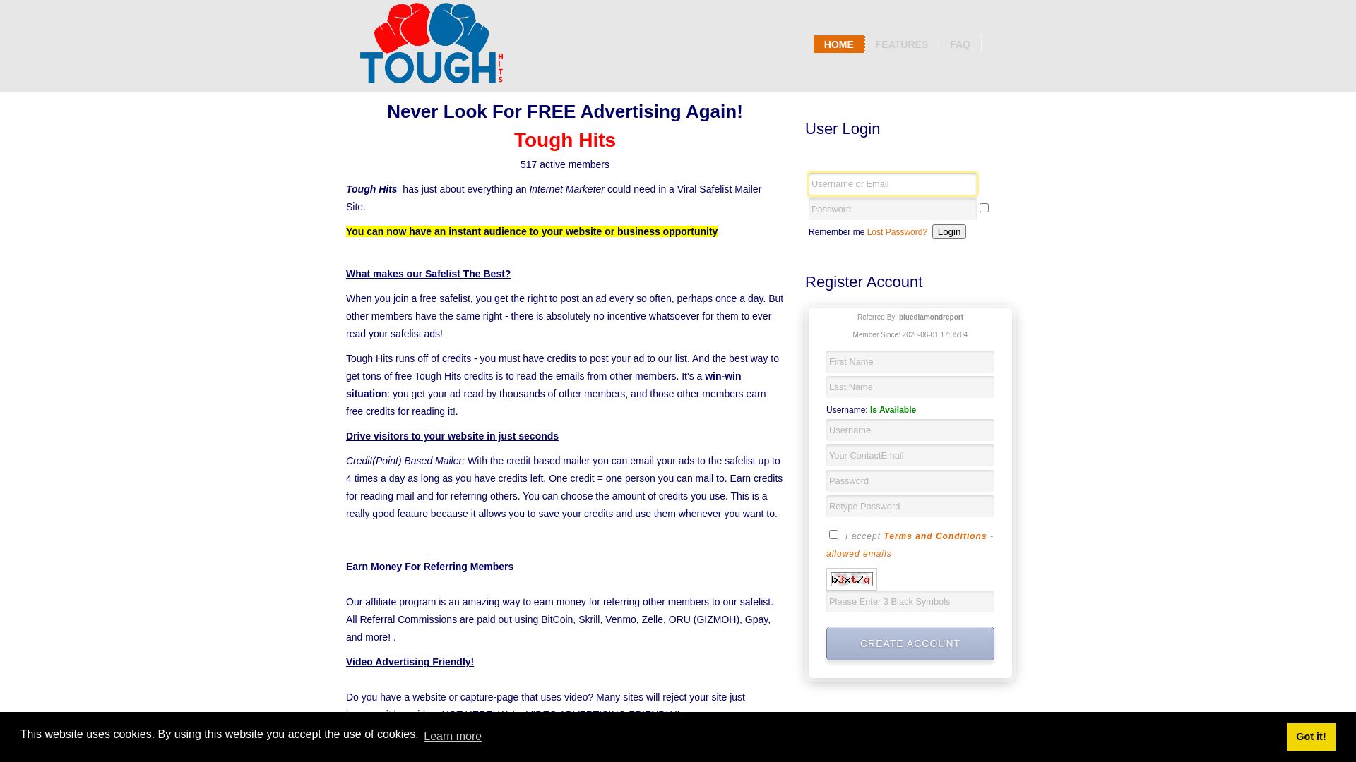 Webseitenstatus toughhits.com ist   ONLINE
