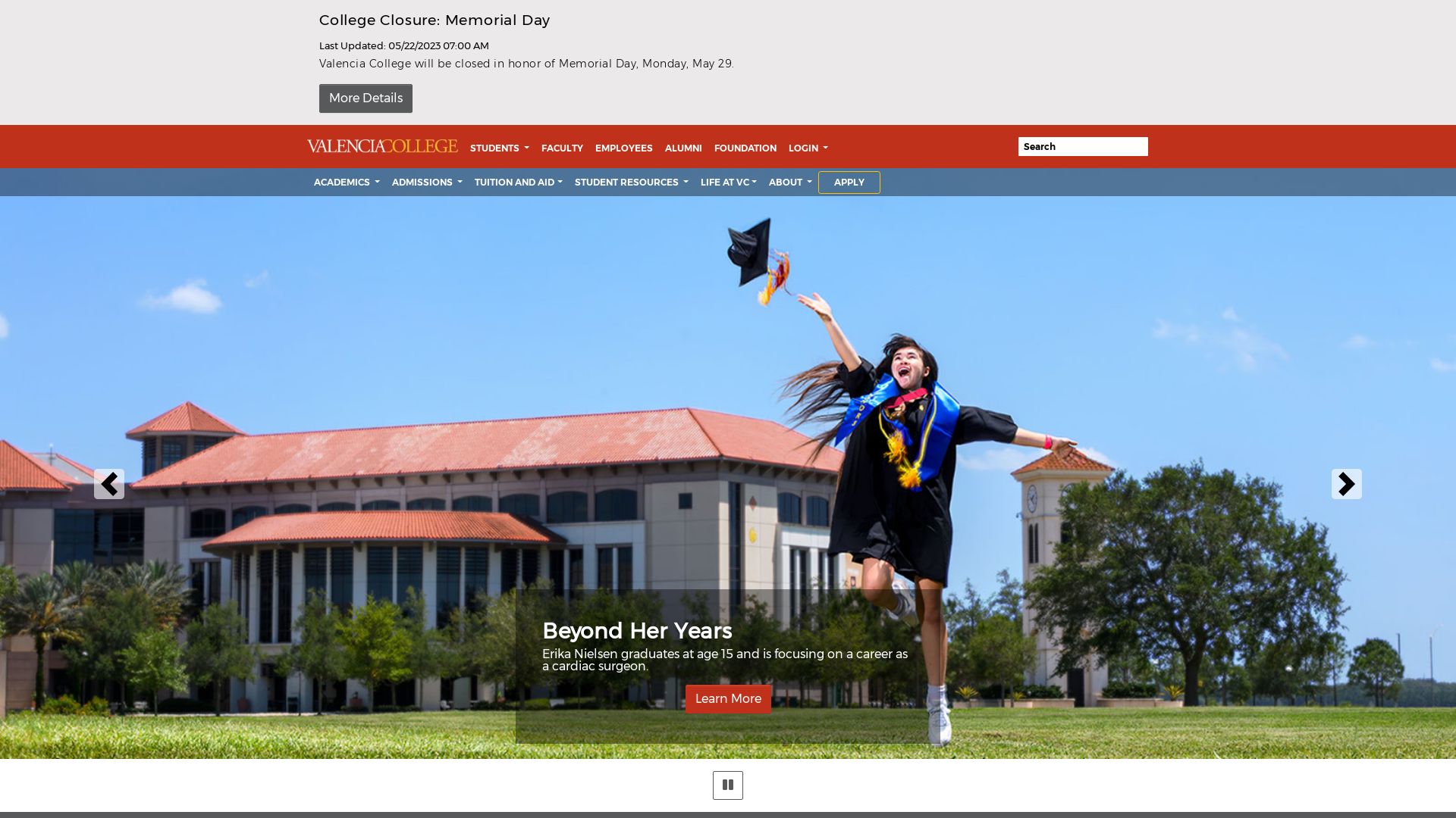 Webseitenstatus valenciacollege.edu ist   ONLINE
