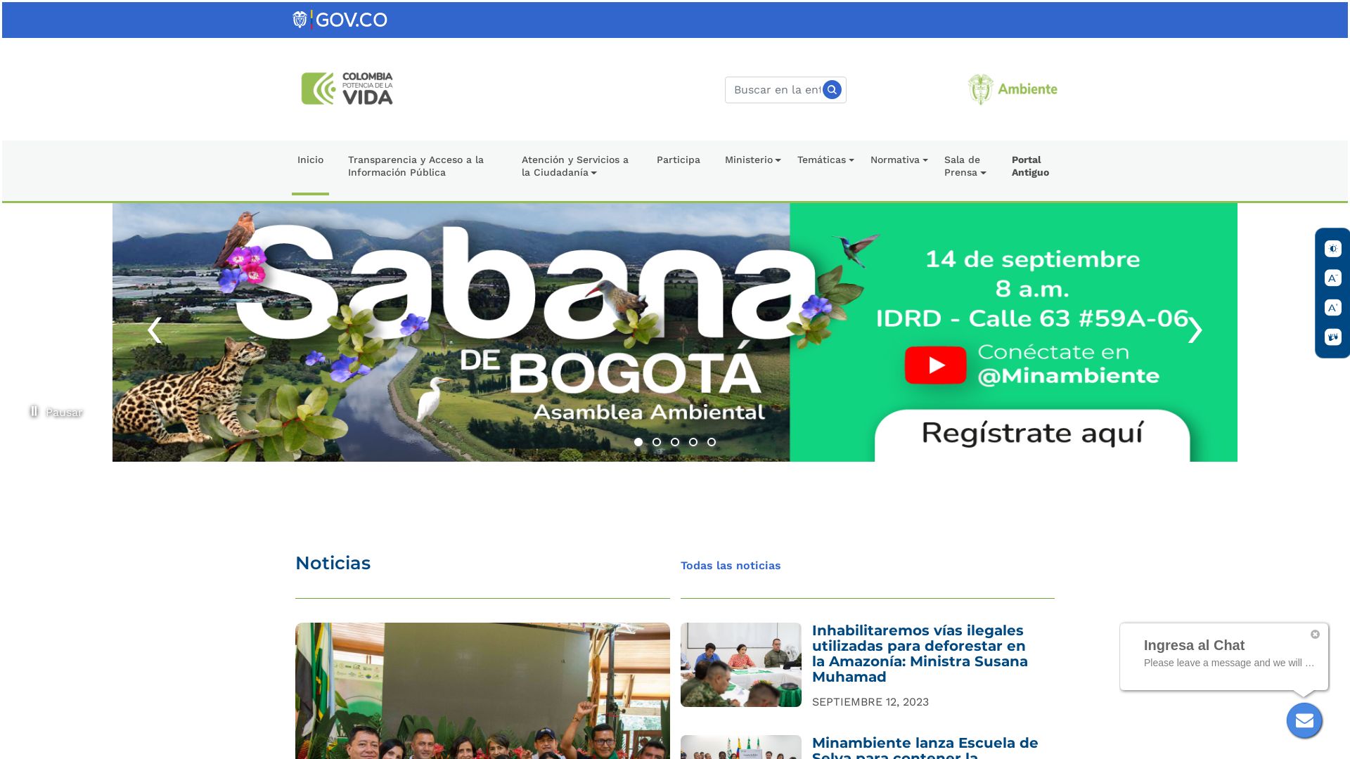 Webseitenstatus www.minambiente.gov.co ist   ONLINE