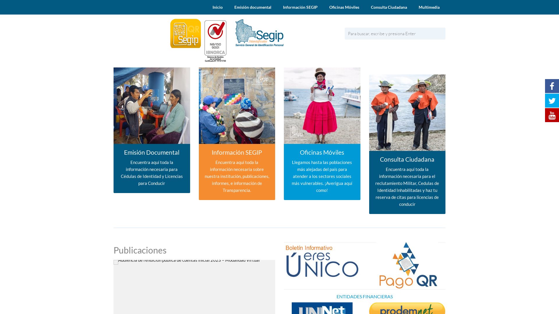 Webseitenstatus www.segip.gob.bo ist   ONLINE